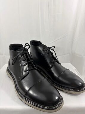 NWT Vance Co Men's Size 10.5 Black Leather Lace-Up Chukka Boots